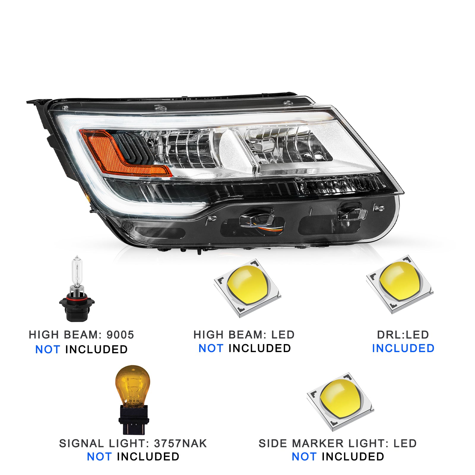 VehicleAid Headlights For 2016-2018 Ford Explorer With DRL