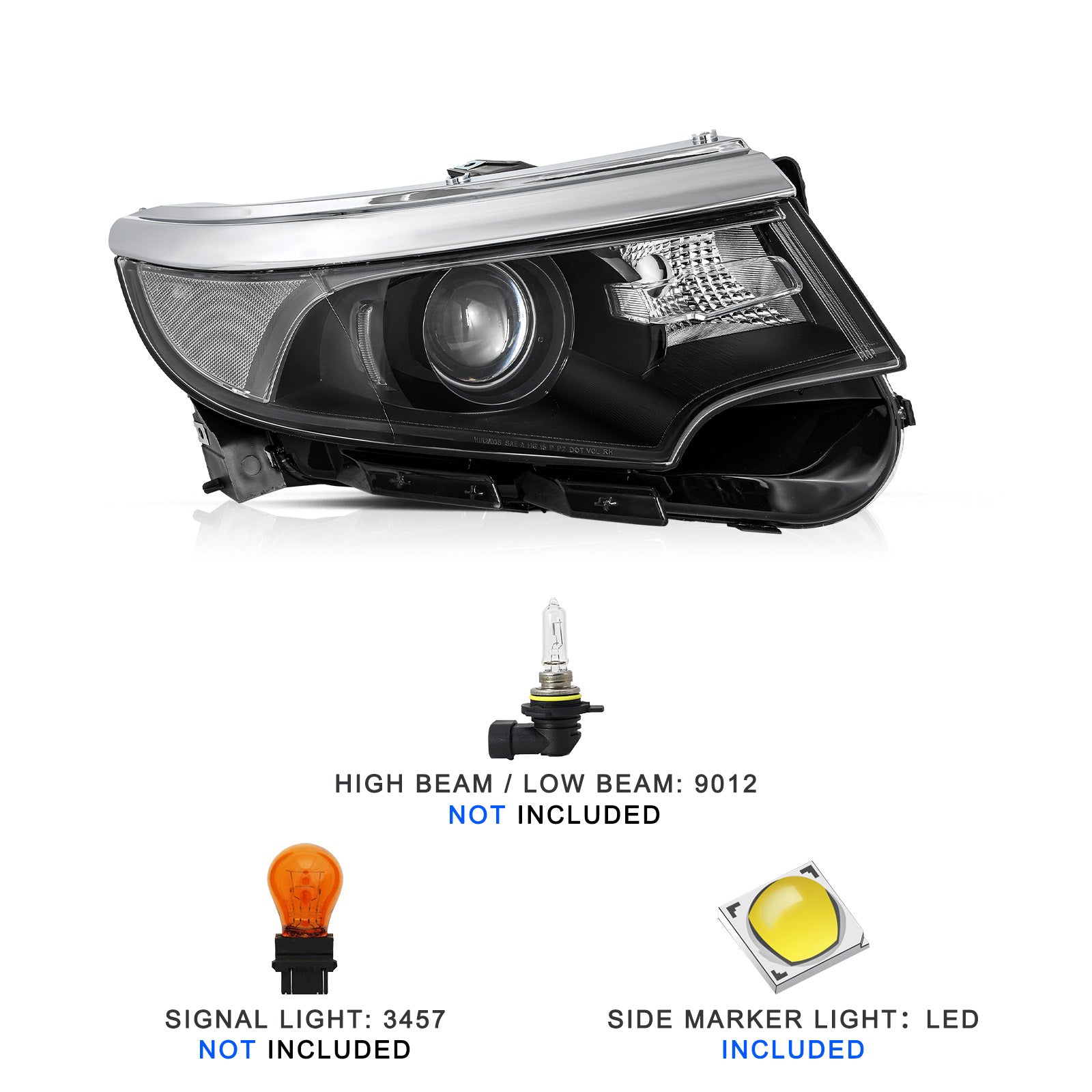 VehicleAid Projector Headlights For 2011-2014 Ford Edge