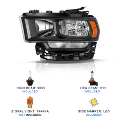 VehicleAid Headlights For 2019-2024 Dodge RAM 2500 3500 Halogen