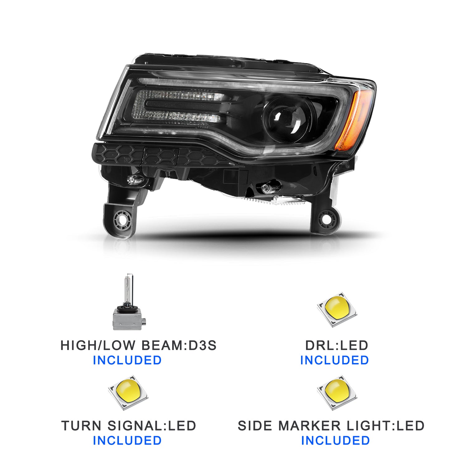 VehicleAid Headlights For 2014-2021 Jeep Grand Cherokee HID