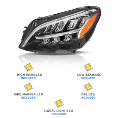 VehicleAid Full LED Headlights For 2019-2021 Mercedes-Benz C-Class W205 C300 C43 AMG Non-AFS