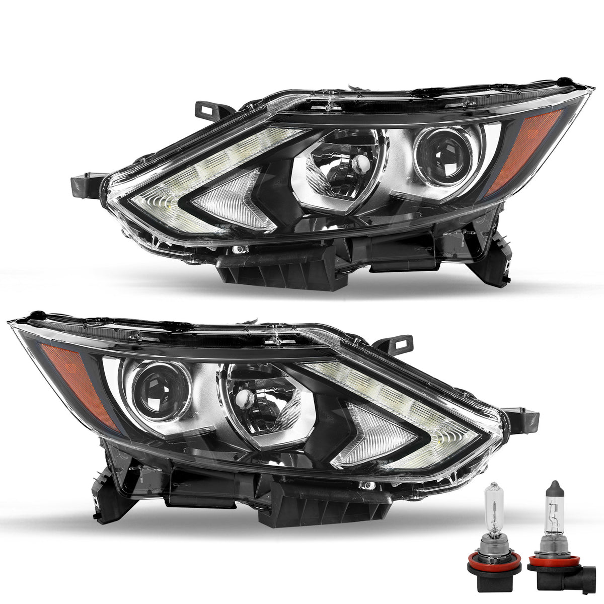VehicleAid Headlights For 2017-2019 Nissan Rogue Sport with LED DRL
