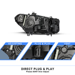 VehicleAid Full LED Headlights For 2017-2020 BMW 5 Series G30 G31 M5 540i 530i w/LED DRL