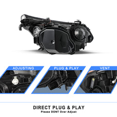 VehicleAid Headlights For 2008-2010 BMW 528i 535i 550i M5 HID/Xenon with AFS Model