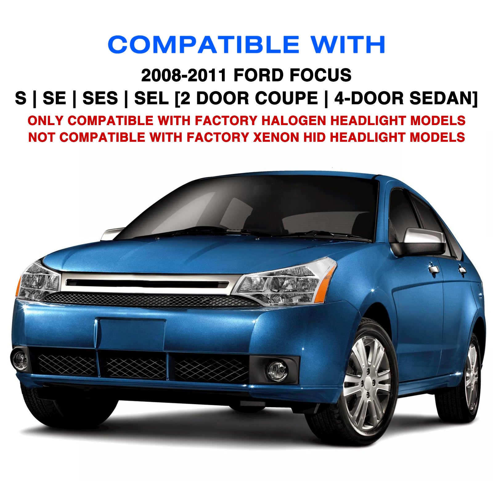 VehicleAid Headlights For 2008-2011 Ford Focus