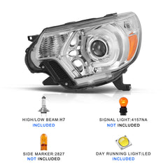 VehicleAid Headlights For 2012-2015 Toyota Tacoma LED DRL Projector Headlamps