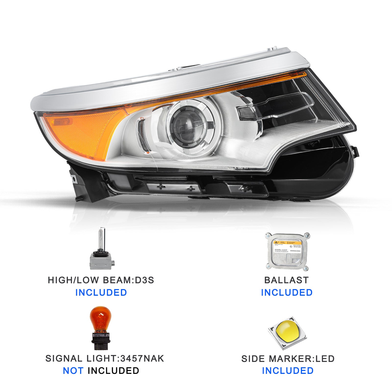 VehicleAid Headlights For 2011-2014 Ford Edge HID/Xenon Model