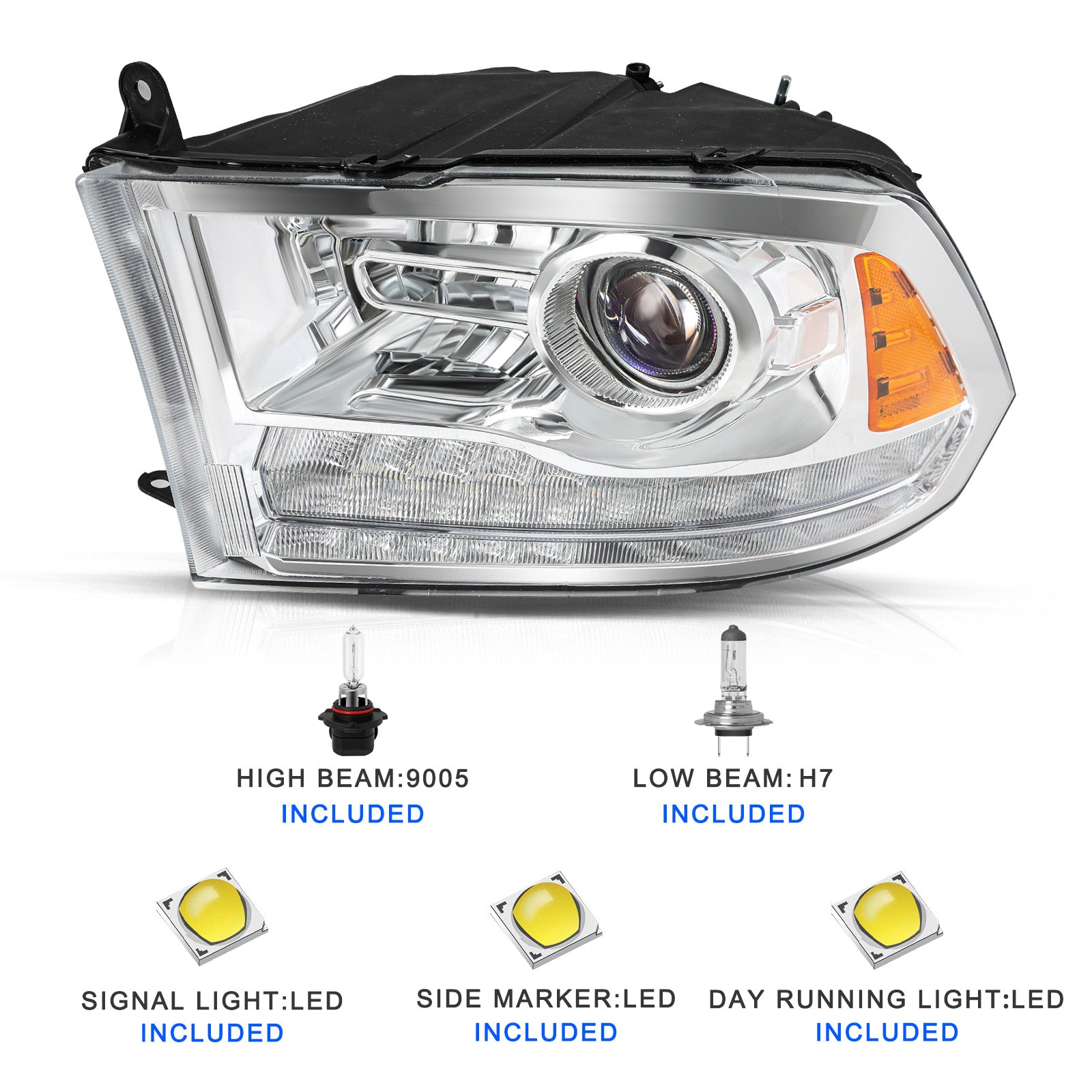 VehicleAid Headlights For 2010-2018 Dodge Ram 2500 3500 Switchback LED Type