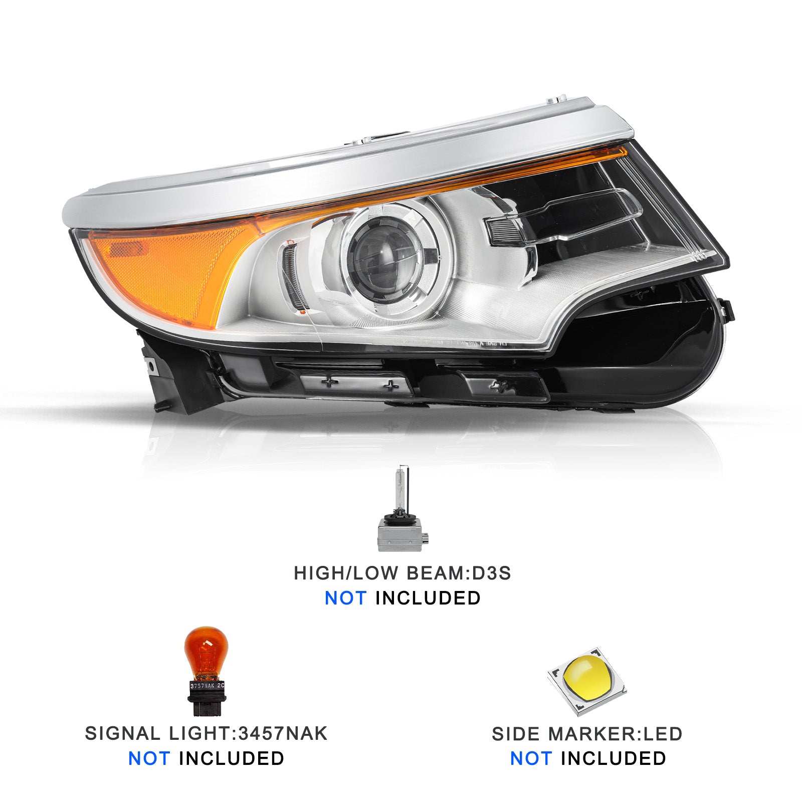 VehicleAid Headlights For 2011-2014 Ford Edge HID/Xenon Model