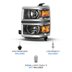 VehicleAid Headlights For 2014-2015 Chevy Silverado 1500