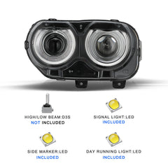 VehicleAid Headlights For 2015-2022 Dodge Challenger HID Model