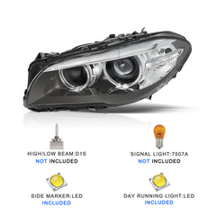 VehicleAid Headlights For 2014-2016 BMW 5 Series F10/F18 528i 535i 550i w/LED DRL Projector