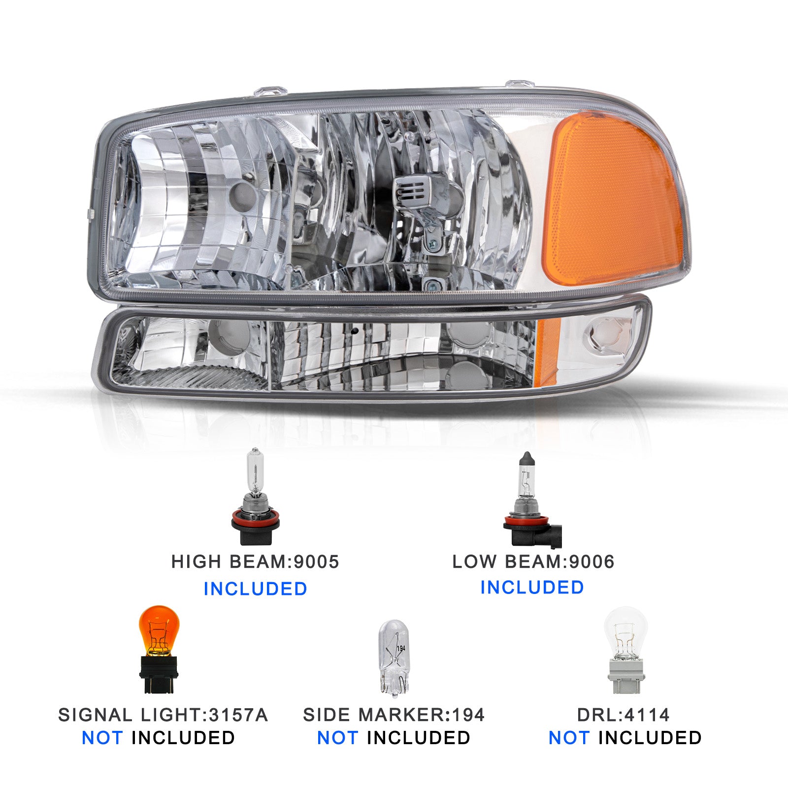 VehicleAid Headlights For 1999-2006 GMC Sierra 1500 2500 3500