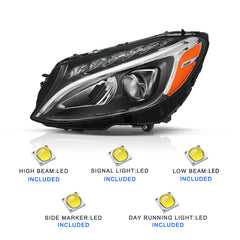 VehicleAid Full LED Headlights For 2015-2018 Mercedes-Benz C-Class C300 W205