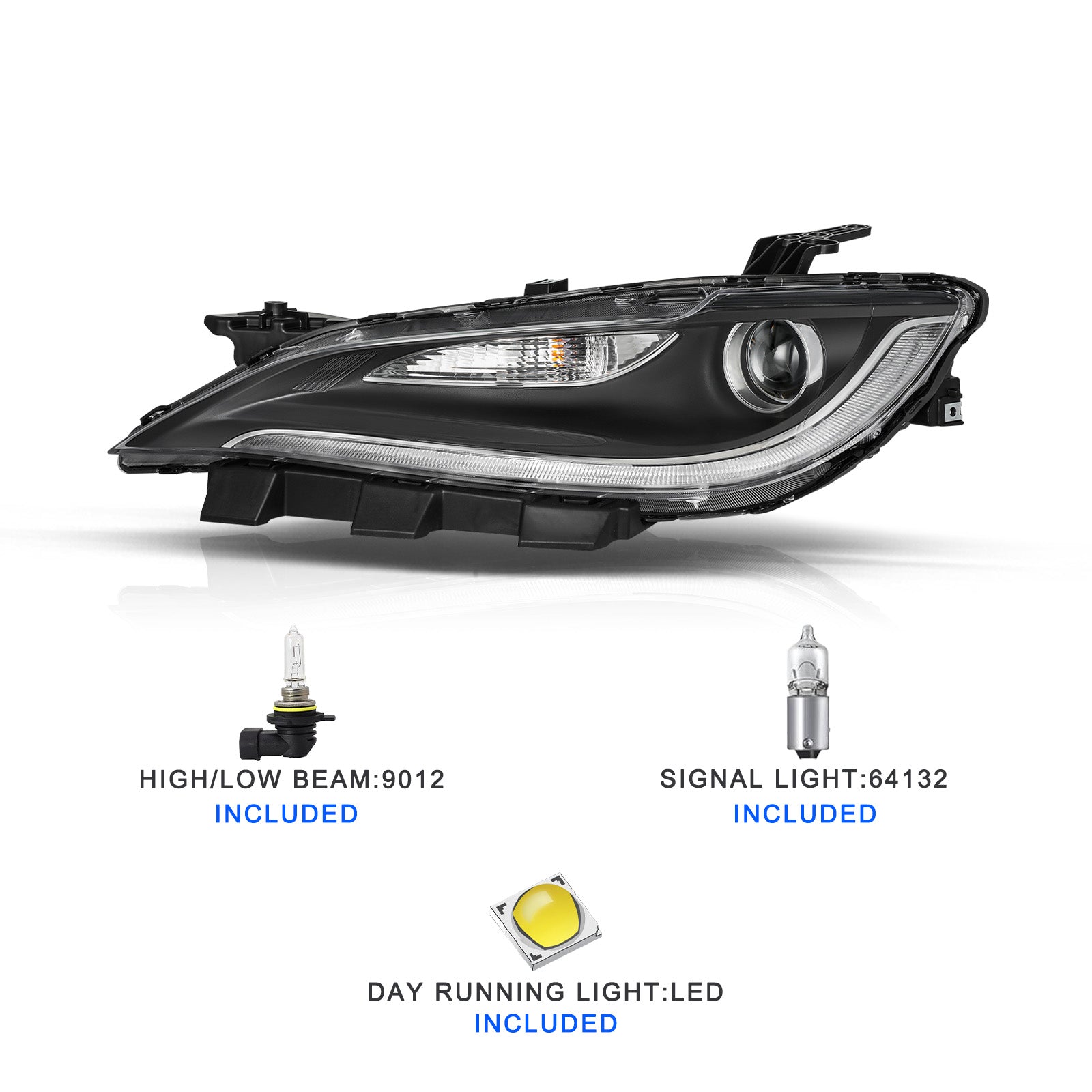 VehicleAid Headlights For 2015-2017 Chrysler 200 Black