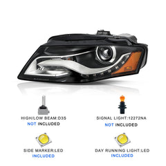VehicleAid Headlights For 2009-2010 Audi A4 [HID Non-AFS] with LED DRL