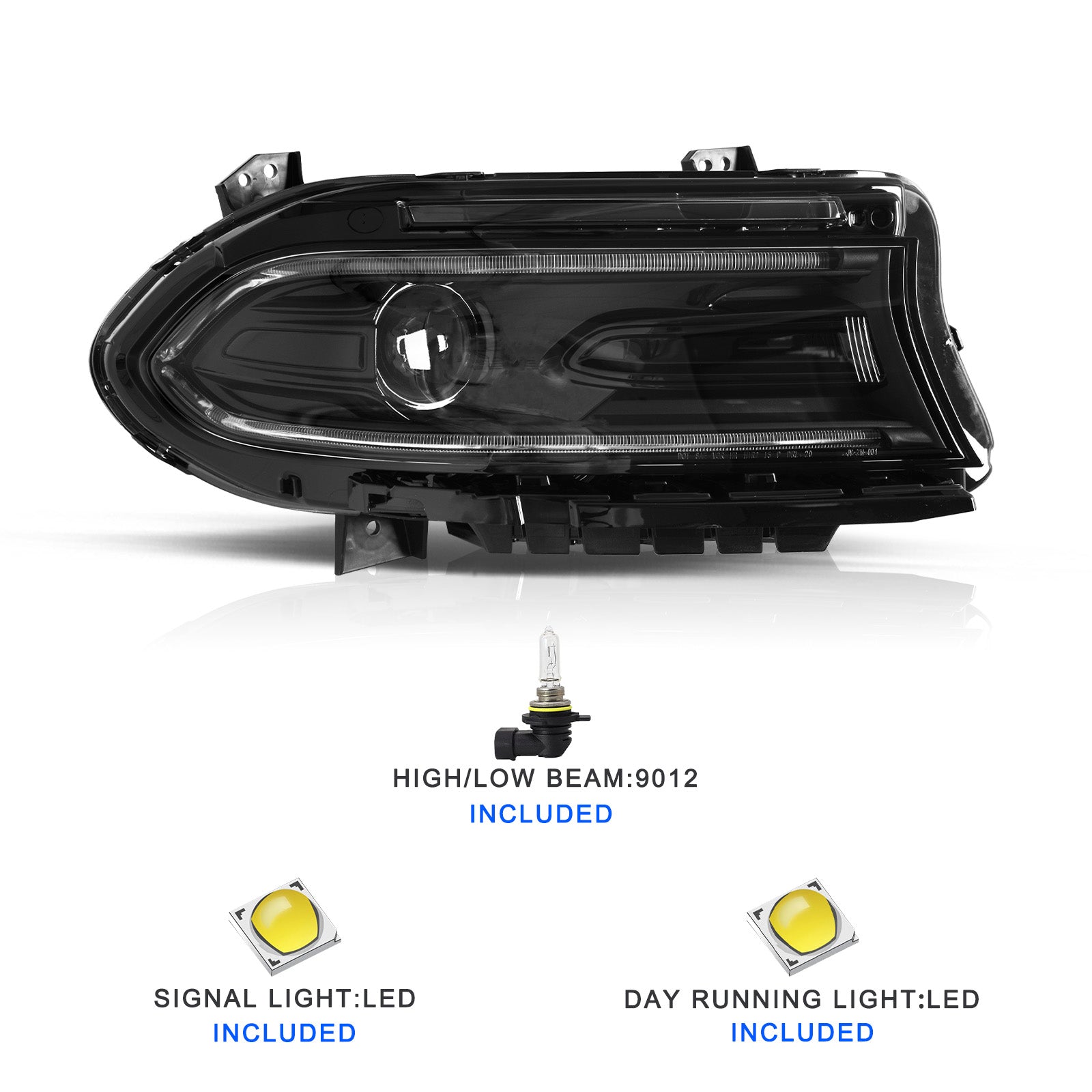 VehicleAid Headlights For 2022-2023 Dodge Charger Halogen Model