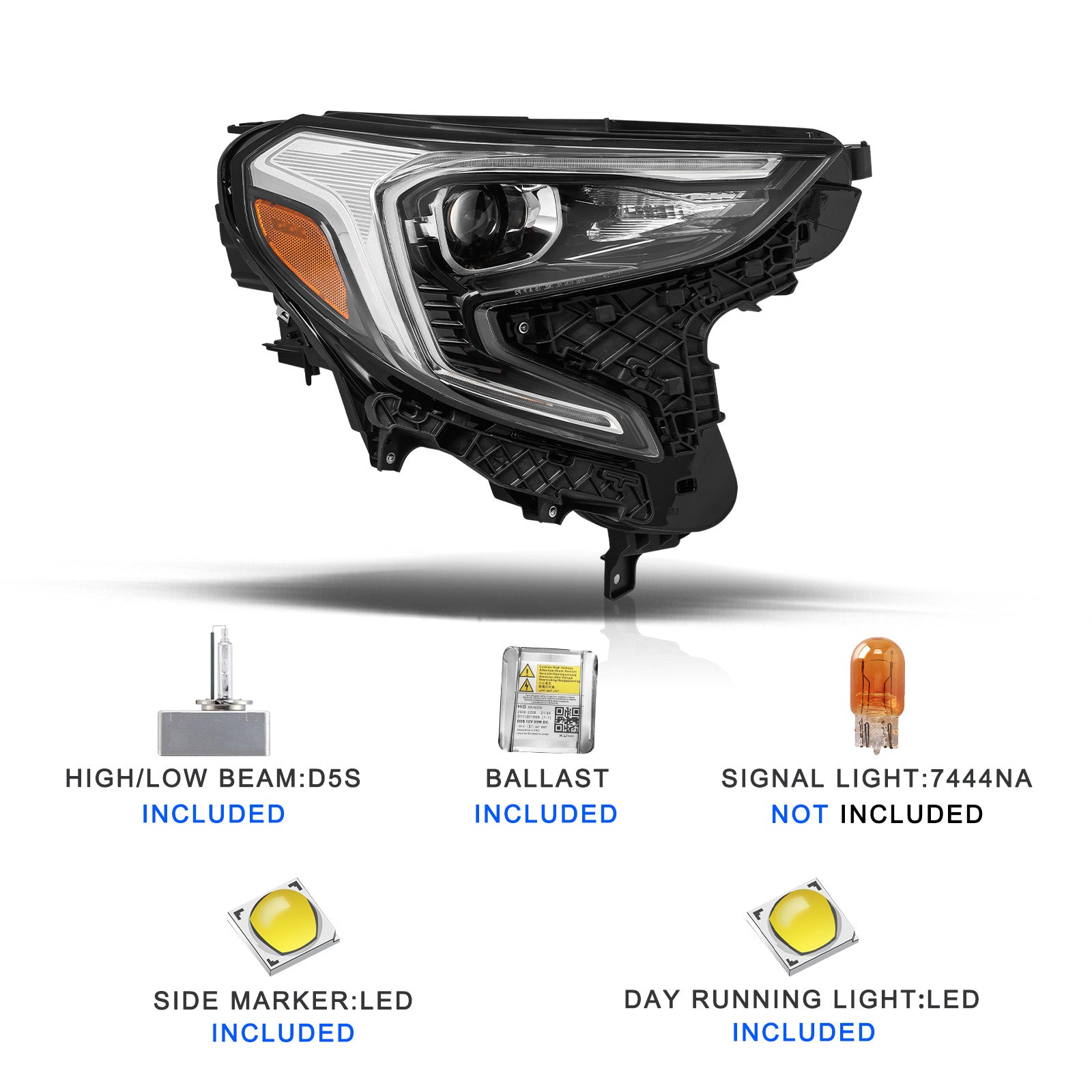 VehicleAid Headlights For 2018-2021 GMC Terrain HID/Xenon Model w/LED DRL
