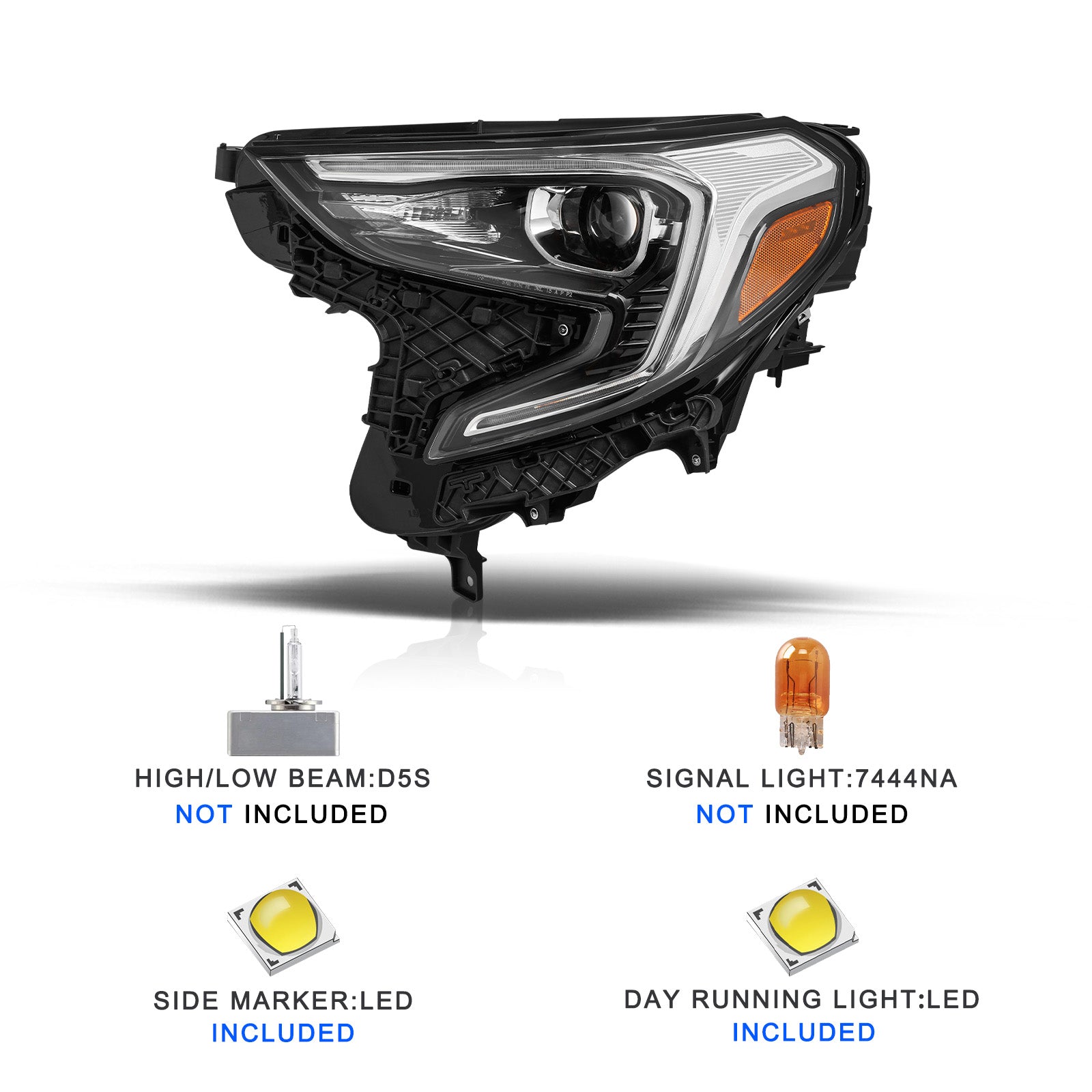 VehicleAid Headlights For 2018-2021 GMC Terrain HID/Xenon Model