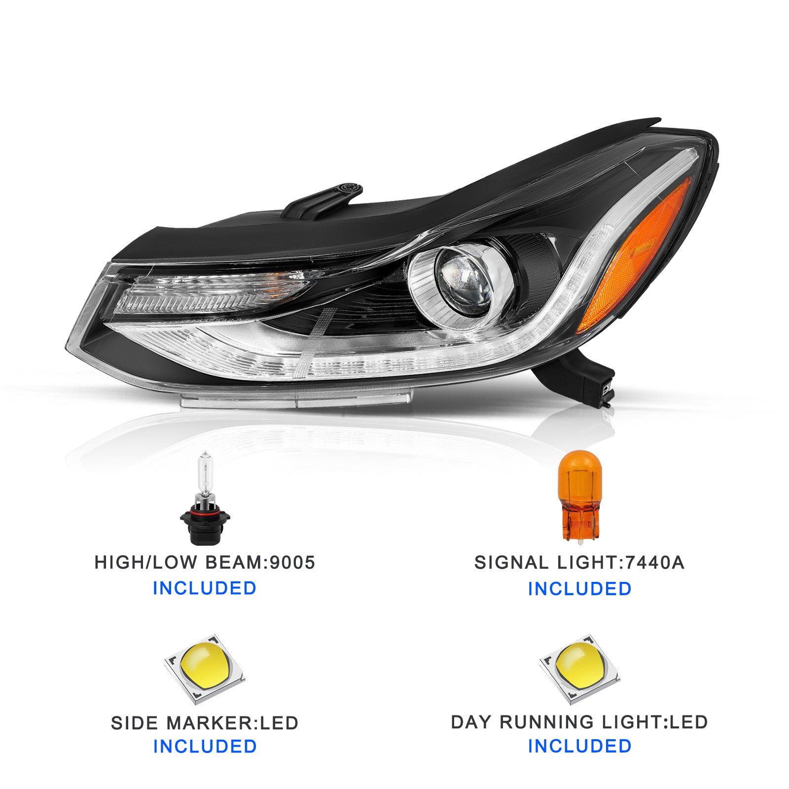 VehicleAid Headlights For 2017-2022 Chevy Trax With LED DRL Halogen Model