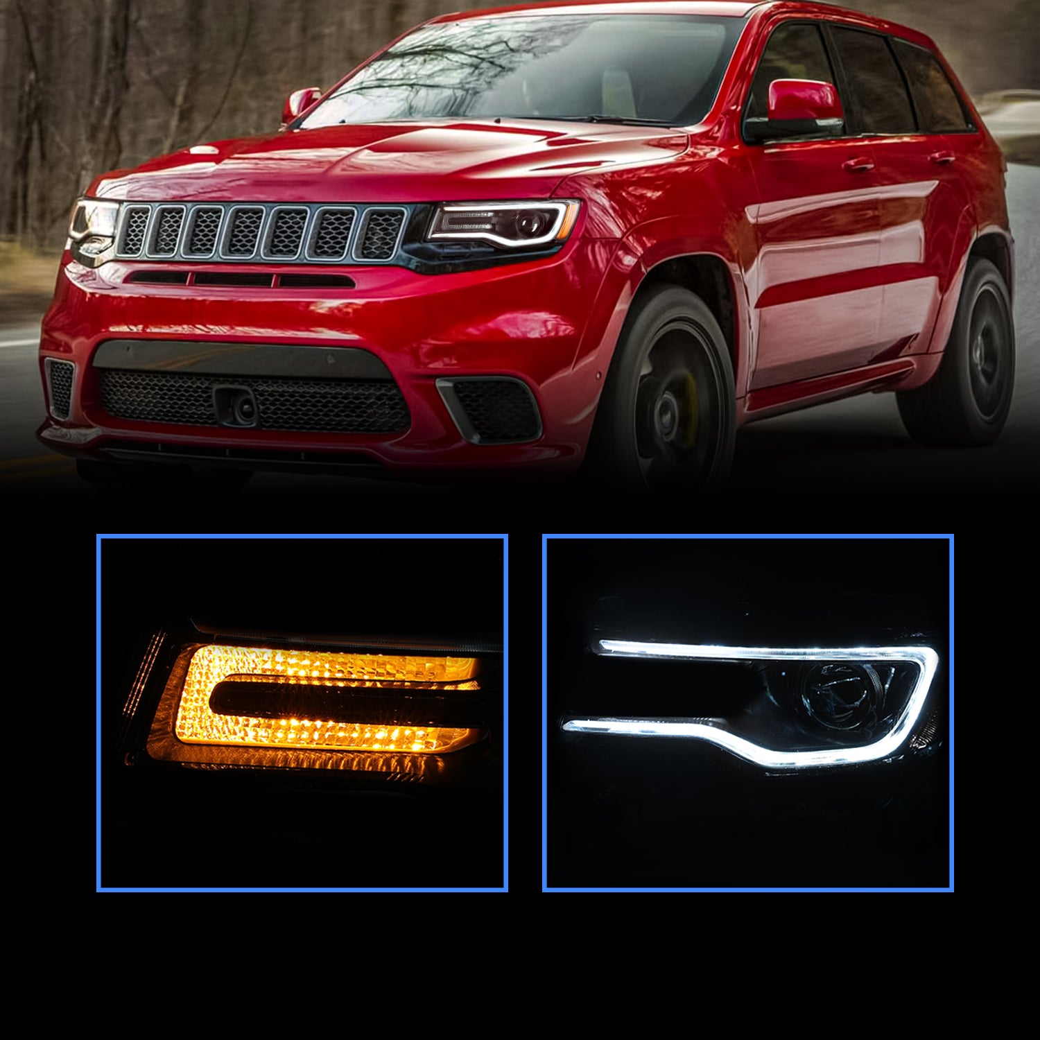 VehicleAid Headlights For 2014-2021 Jeep Grand Cherokee HID