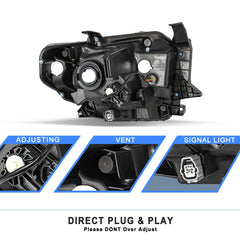 VehicleAid Headlights For 2014-2021 Toyota Tundra with Level Adjuster with LED DRL