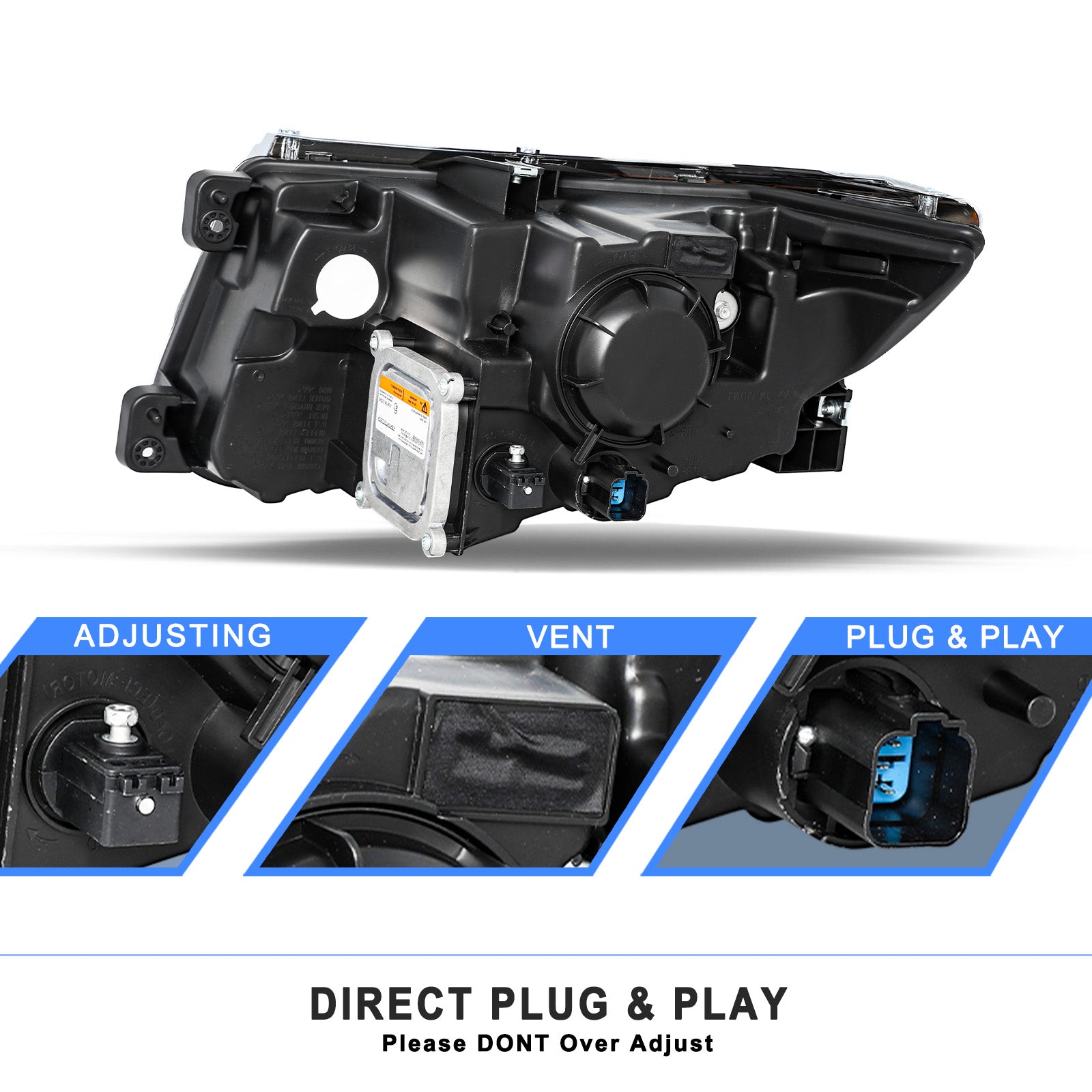 VehicleAid Headlights For 2011-2014 Ford Edge HID/Xenon Model
