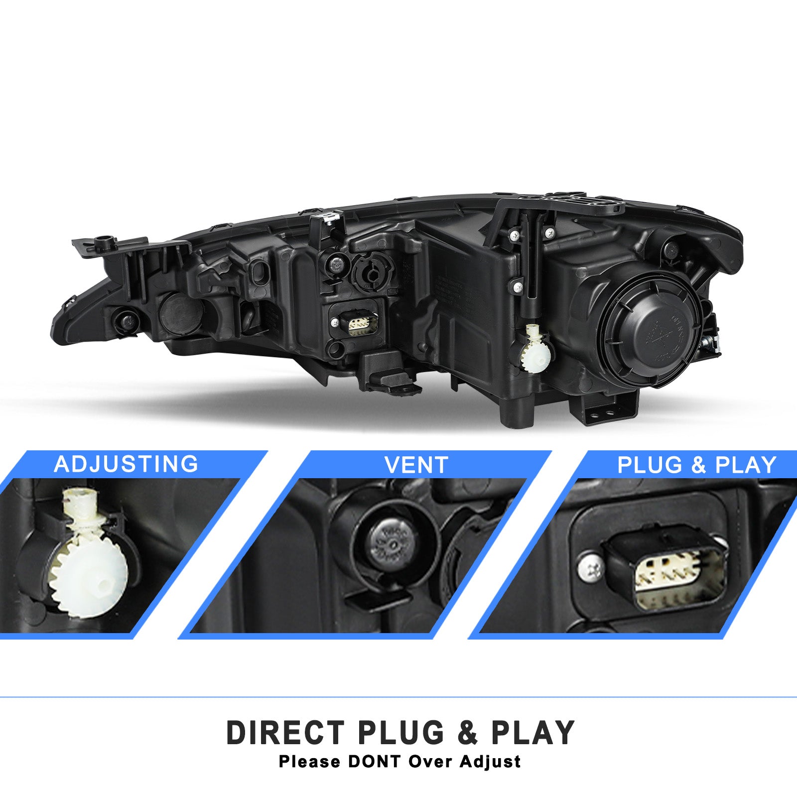 VehicleAid Headlights For 2015-2017 Chrysler 200 Black