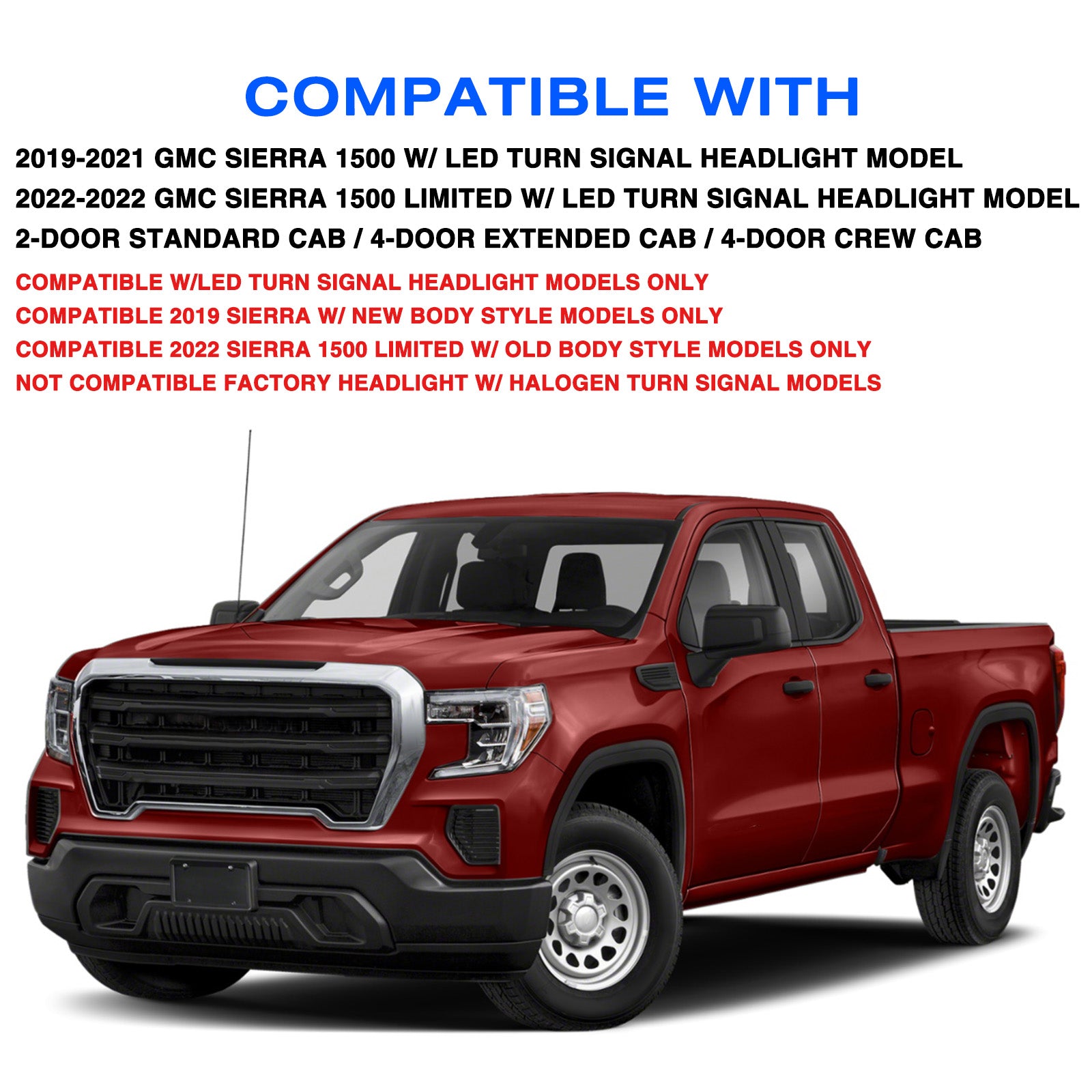 VehicleAid FULL LED Headlights For 2019-2021 GMC Sierra 1500