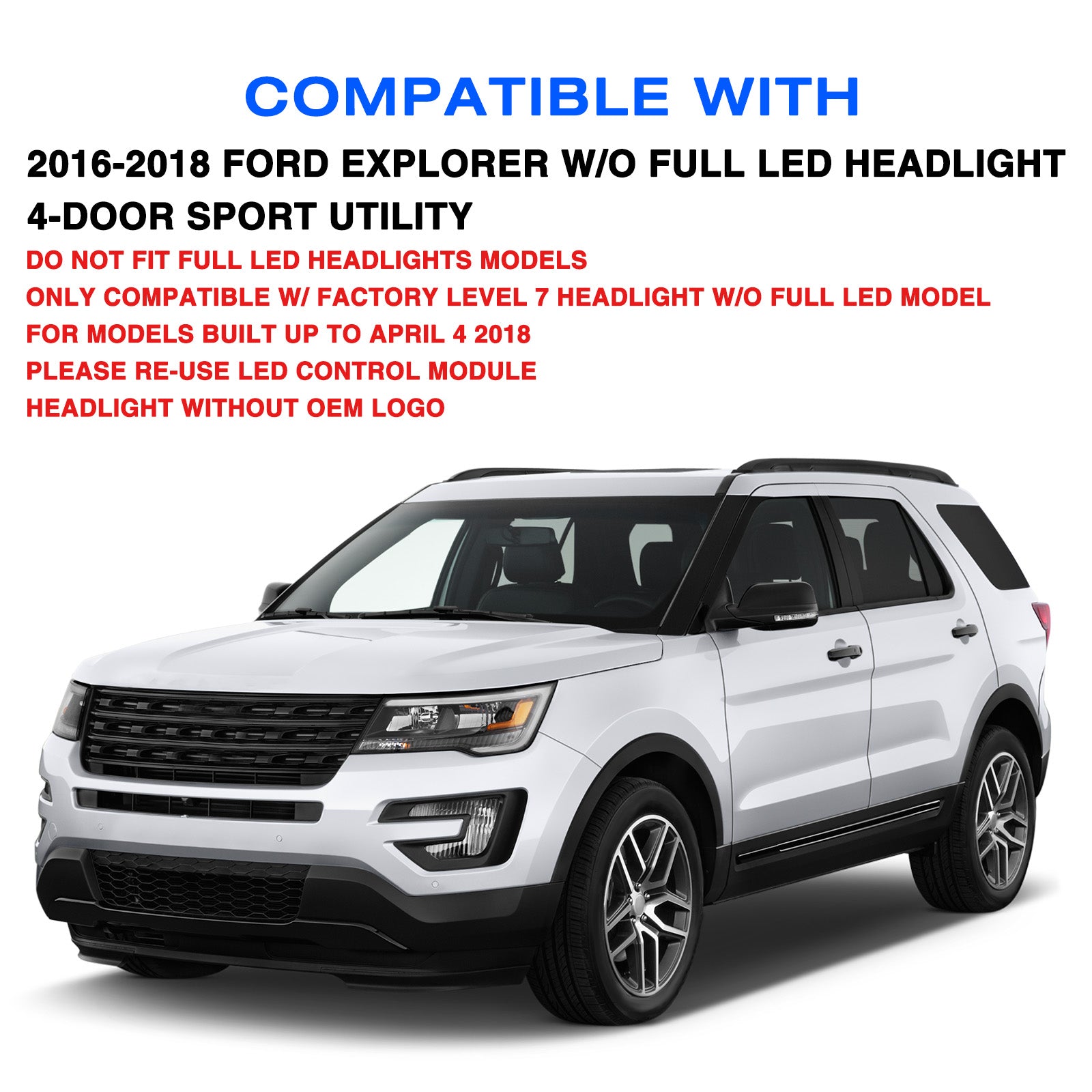 VehicleAid Headlights For 2016-2018 Ford Explorer Sport With DRL