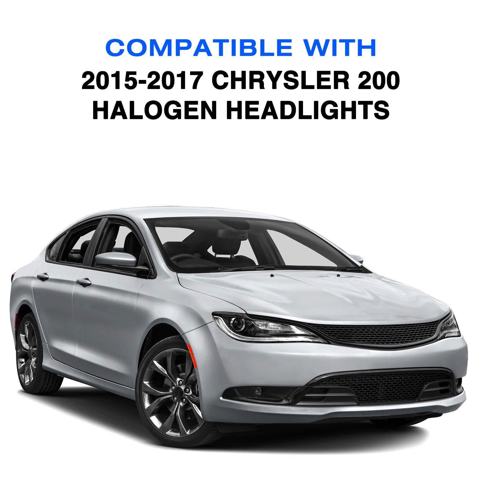 VehicleAid Headlights For 2015-2017 Chrysler 200 Black