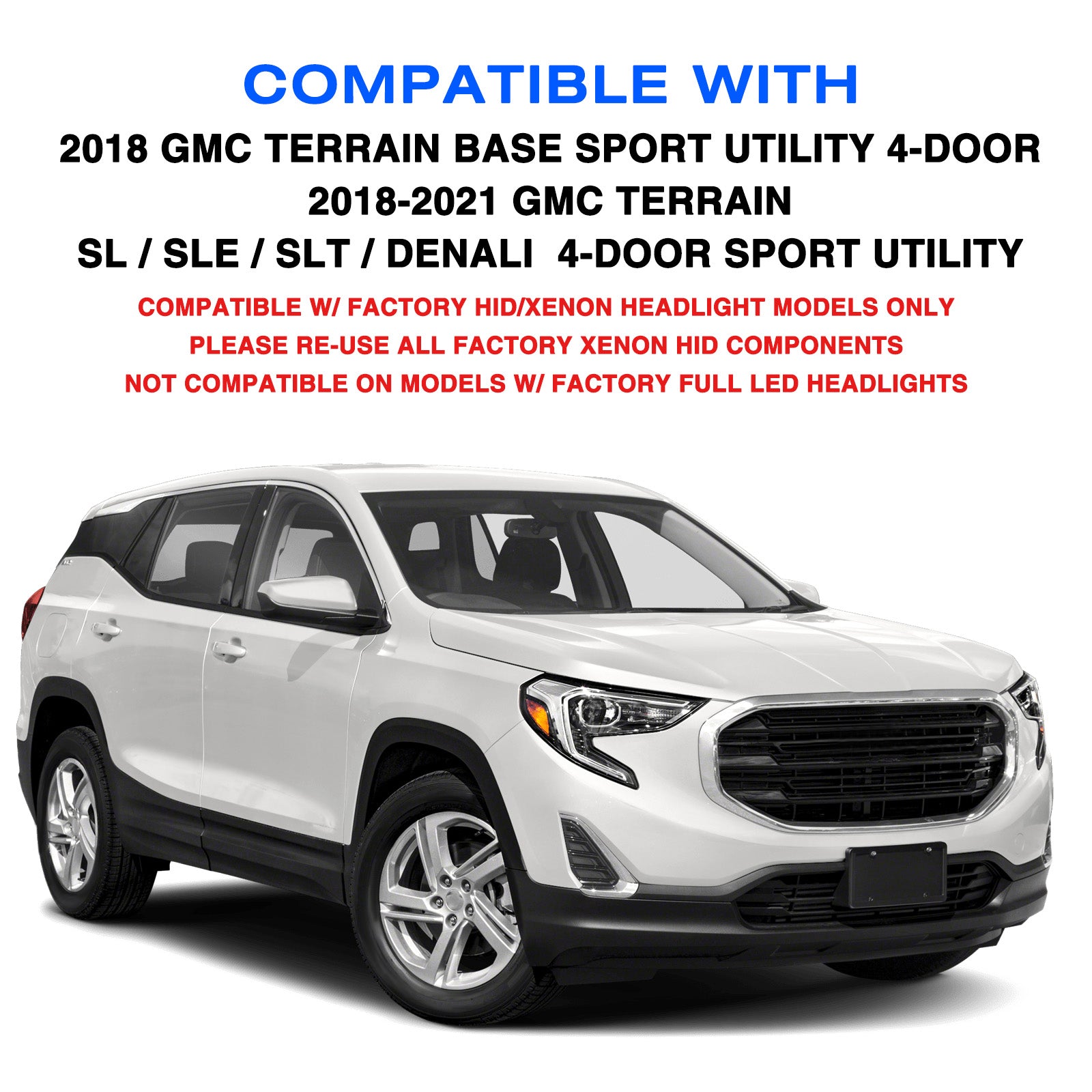 VehicleAid Headlights For 2018-2021 GMC Terrain HID/Xenon Model w/LED DRL