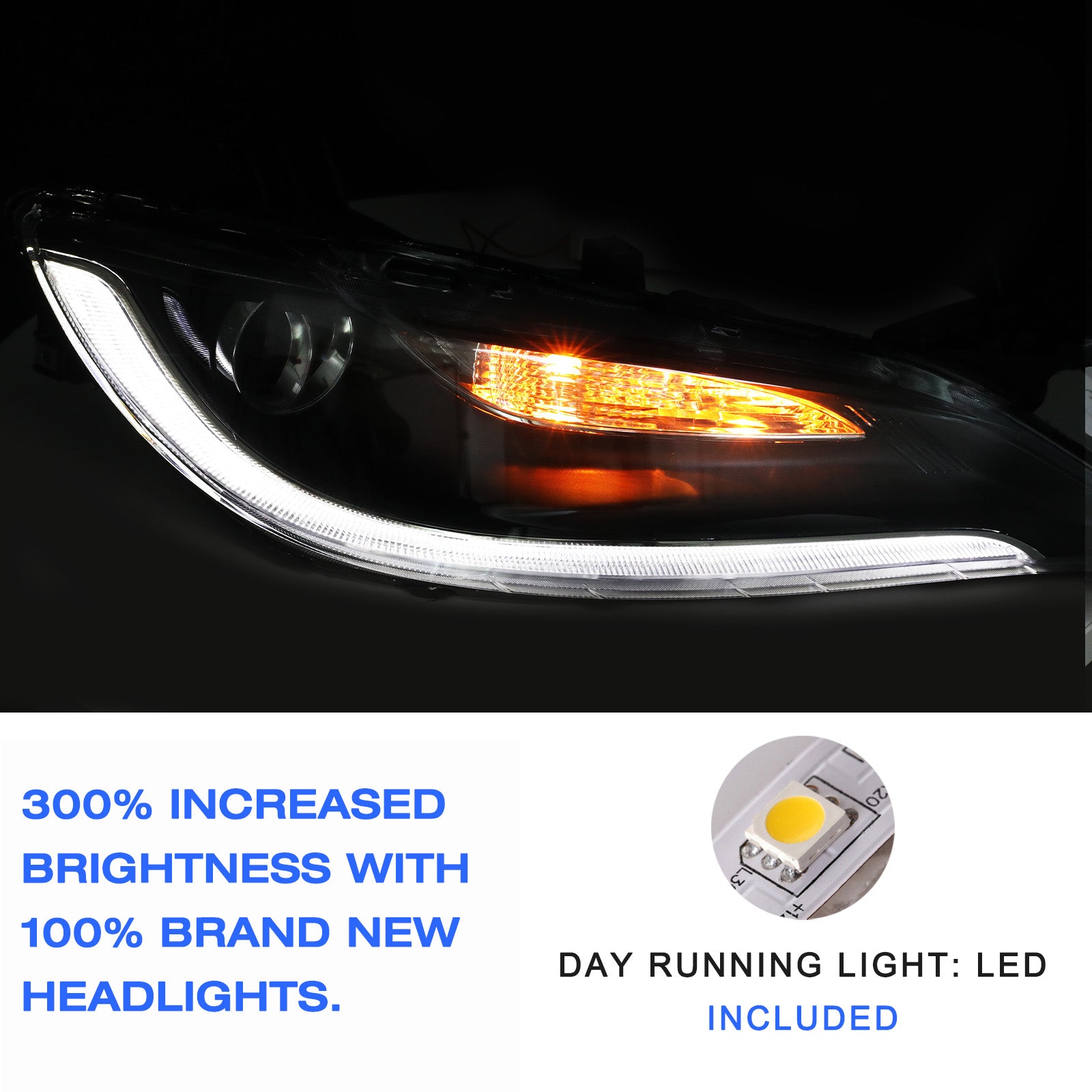 VehicleAid Headlights For 2015-2017 Chrysler 200 Black