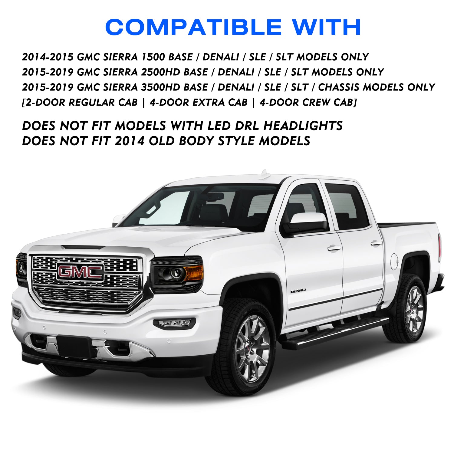 VehicleAid Projector Headlights For 2015-2019 GMC Sierra 2500HD